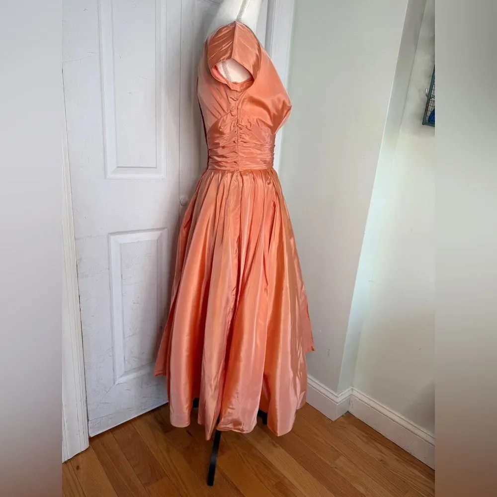 RARE 1950s Peach Colored Prom Fit and Flair High Glam Dress